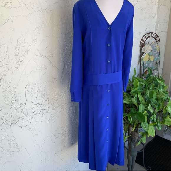 VTG 80s UK Chic Azure Blue Elegance-Belted, Button-backed WALLIS EXCLUSIVE - Picture 4 of 9